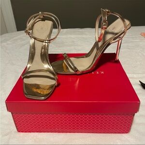 Bronze strappy heels with ankle strap